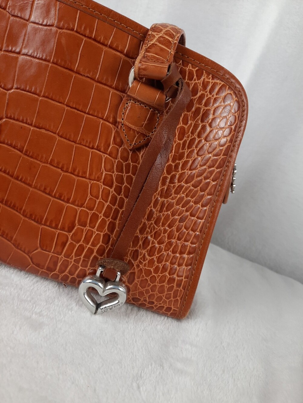 Brighton Leather Croc-Embossed Heart Charm Shoulder Bag - Picture 4 of 13